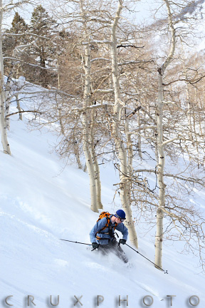 Skiing in the Butler Fork Area.  Copyright Nate Young and Crux Photo.